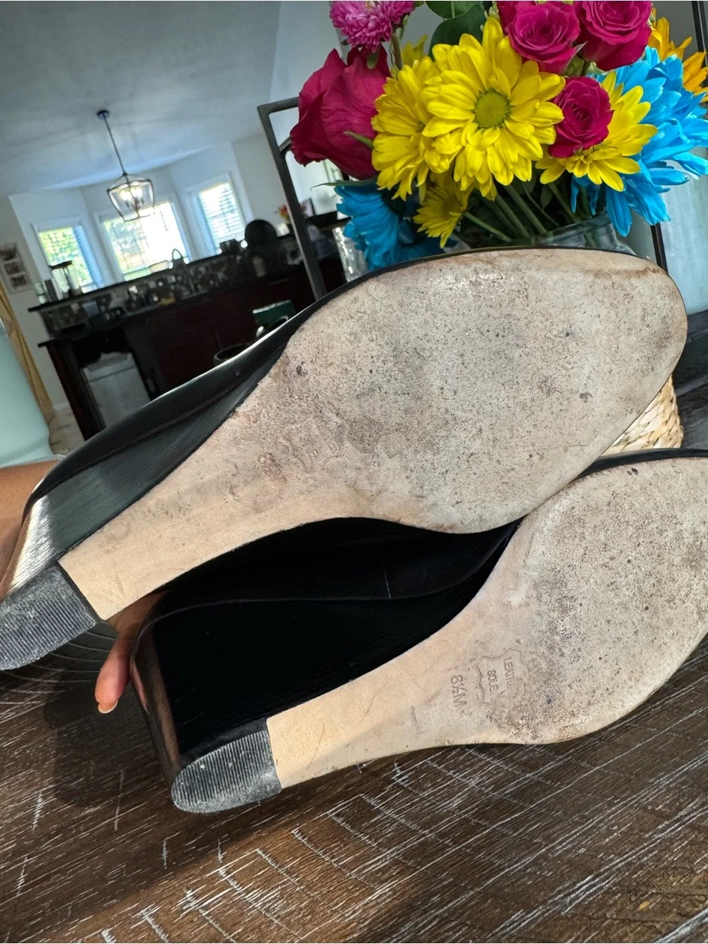 Tory Burch Black Leather Pumps with Gold Logo Accent